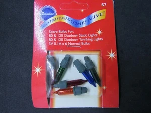 Weihnachtsglühbirnen - (Schneezeit)--3 V 0,1 AMP--farbig - Push in --S7 (1 Karte mit 6 Glühbirnen) - Bild 1 von 1