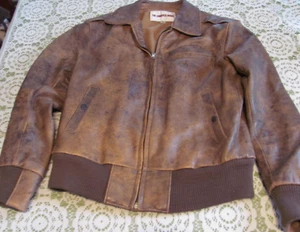 The Sharper Image Leather Coat Unisex M Brown Wool Vtg 90s Bomber Jacket - Picture 1 of 16