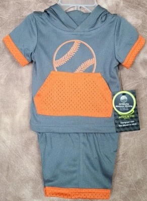 Conjunto de sudadera con capucha y pantalones cortos de béisbol gris y naranja de 0-3 meses Athletic Works para bebé niño Foto 1 de 4