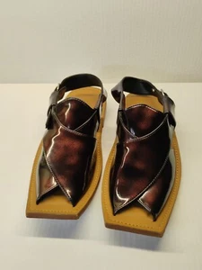 Handmade Leather Men Sandals Peshawari Chappal, Burgandy Size 7.5 Us & 40 Eu Men - Picture 1 of 9