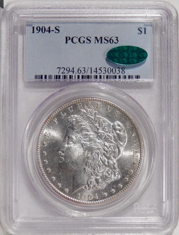 1904-S $1 PCGS PCGS MS 63 CAC OLD HOLDER ~ PQ BETTER DATE SILVER MORGAN DOLLAR Cover