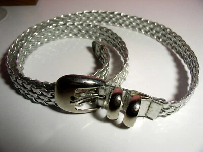 Vintage Silver Braided Belt Silver Metal Buckle 35 " Long 0.75 " Wide Exc.Cond - Image 1 of 3