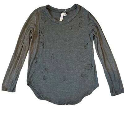 Malibu Sugar Girls Charcoal Gray Heather Ripped Long Sleeve Top Md(10) - Image 1 of 3