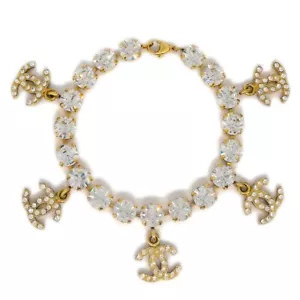 Chanel Rhinestone Chain Bracelet Gold 96P 181144 - Picture 1 of 4