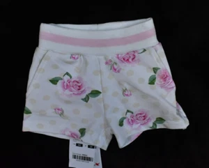 Monnalisa Cotton Baby Rose Shorts Stampati Felpa White Pink Toddler 6M - Picture 1 of 6