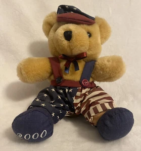 Teddybär Mty International patriotisch Vintage Sterne Streifen Overall 4. Juli Plüsch - Bild 1 von 6