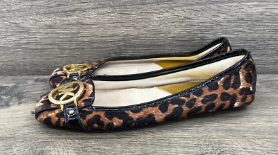 Mocasín de ballet Michael Kors pelo de becerro leopardo logotipo dorado para mujer talla 5,5 marrón EE. UU. Foto 1 de 4