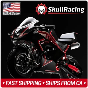 SkullRacing Gas Powered Mini Pocket Bike Motorcycle 50RR (Red) - Picture 1 of 7