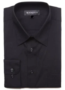 Marquis Solid Classic Fit Long Sleeve Shirt Black 5XL XXXXXL 22 36/37 - Picture 1 of 2