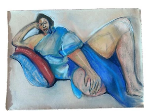 Large Weissler  Pastel Chalk Drawing Painting Reclining Woman Cubism - Picture 1 of 8