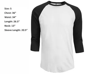 3/4 Sleeve Plain T-Shirt Baseball Raglan Jersey Sports Men's Tee White Black S - Picture 1 of 2