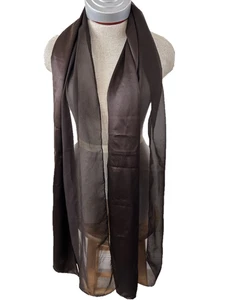ECHO long neck scarf shawl 80 x 22 silk brown sheer - Picture 1 of 5