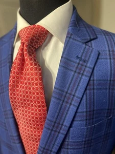 Bachrach Window Pane Sport Coat Blazer Jacket Wool 2 Button Blue 42L Mint - Picture 1 of 15