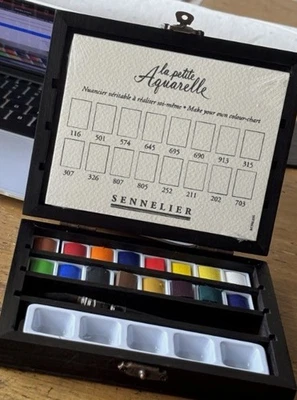 Sennelier l'Aquarelle French Artists' Watercolor in Wooden Box & Water brush - Image 1 of 4