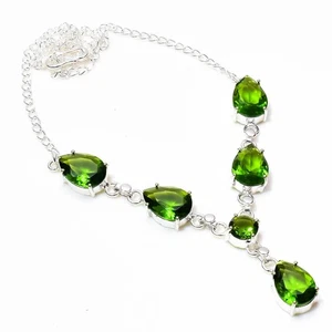 Green Peridot Gemstone Handmade 925 Sterling Silver Jewelry Necklace Size-ADJ - Picture 1 of 4