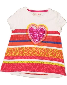 DESIGUAL Girls Graphic T-Shirt Top 7-8 Years White Floral Heart BO52 - Picture 1 of 4