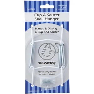 Plymor White Vinyl Finish Wall Mountable Cup & Saucer Hanger, 8"H x 2.75"W x 1"D - Picture 1 of 1
