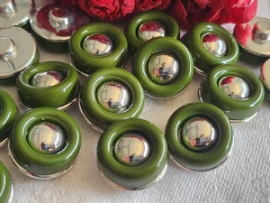 Lot 10 boutons vintage argenté vert pied 1,7 cm ref 1224 - Picture 1 of 3