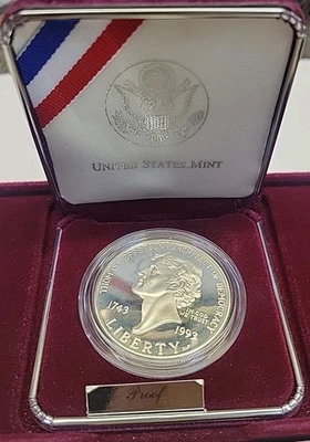 1993-S Thomas Jefferson 250th Anniversary Commemorative Proof Silver Dollar - Image 1 of 4