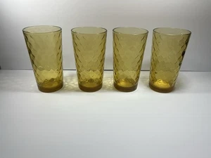 Set of 4 Anchor Hocking Amber Honeycomb Glass Tumblers – Vintage - Picture 1 of 11