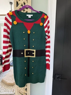 Suéter Feo Navidad Para Mujer Pequeño Elfo Campanas Pompones Largo Disfraz Fiesta Verde” Foto 1 de 4