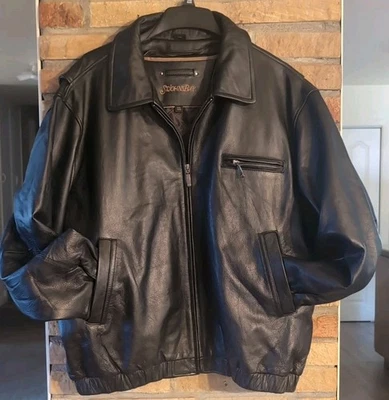  ST John's Bay Men Leather Bomber Jacket Size XXL Black  Quilted Liner Full Zip - Image 1 of 4