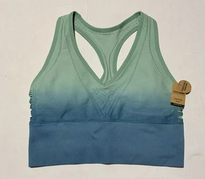 Victorias Secret PINK Sports Bra Ombre Green Blue V Neck Racerback Bra Top M NWT - Picture 1 of 8