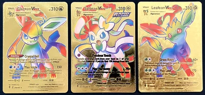 Eevee Evolution Glaceon Sylveon Leafeon Vmax Rainbow Gold Foil Display x 3 Cards - Image 1 of 4