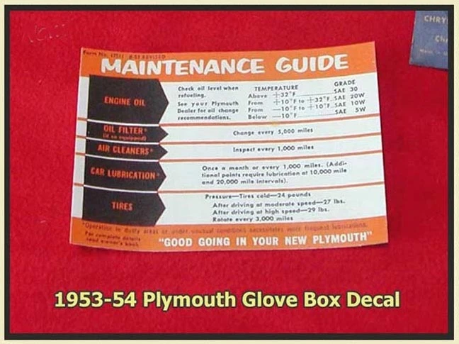 1953-1954 Plymouth перчаточный ящик этикетка Belvedere Cranbrook пригород Savoy Plaza универсал - Изображение 1 из 4