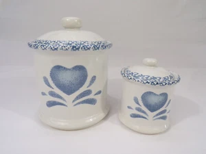Vintage House Of Lloyd Canister Set Folk Art Blue Hearts 1-1/2 & 1/2 Quart H23 - Picture 1 of 12