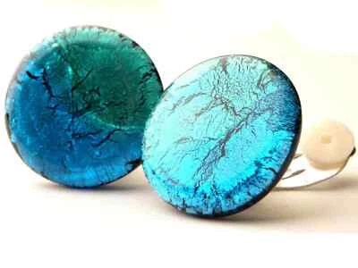 Runde Ohrclips Muranoglas, ca 2cm Durchm. blau türkis Tragepolster handgefertigt - Bild 1 von 4