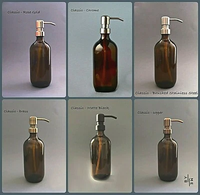 Amber glass bottle soap / lotion dispenser with classic stainless steel pump  - image 1 of 4