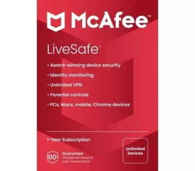 McAfee® Live Safe, 1 Year Pre-Paid Subscription for Unlimited Devices Free Post - Image 1 of 4