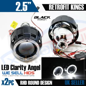 2x 2.5 LED Bi Xenon Angel Eye HID PROJECTOR Balls BLACK HEADLIGHT LENSE retrofit - Picture 1 of 4