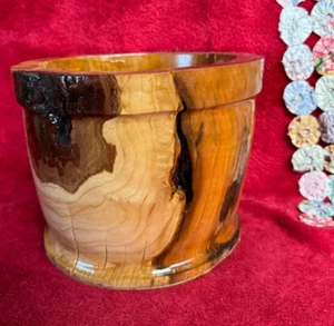 Handcrafted Large Live Edge Cherry Vase with Cracks & Swirls & Burns Very Unique - Picture 1 of 8