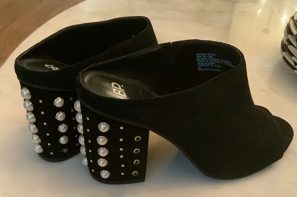 Nordstrom BP Negro Gamuza Perla Tacón Slides Mujer’s Talla 9 Foto 1 de 4