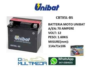 BATTERIA MOTO UNIBAT PER APRILIA RR EN 250 CC CBTX5LBS 12V,4AH 70A SPUNTO - Foto 1 di 1