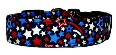 Ошейник для собаки ручной работы патриотический красный белый синий Shooting Stars - Изображение 1 из 2