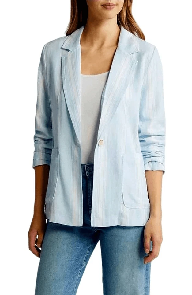 Chaqueta Blazer Caslon Para Mujer Azul y Blanco Rayas Mezcla Lino NUEVA Foto 1 de 4