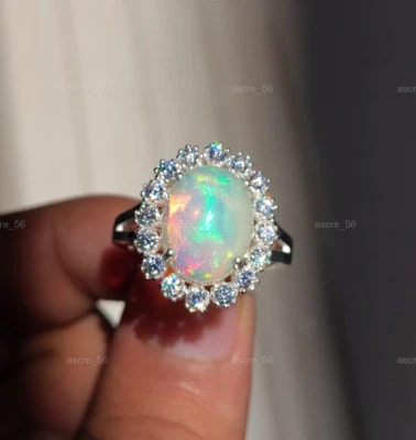 Natural Fire Opal Ring Engagement Eternity Ring Solid 925 Sterling Silver Women Foto 1 de 4