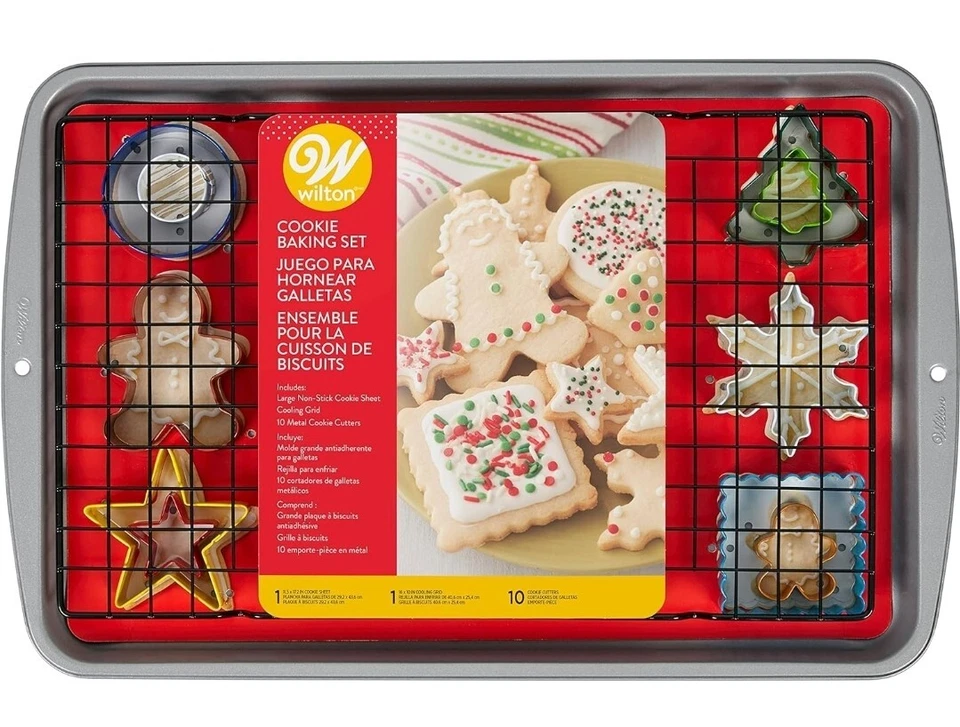 Wilton-Cookie Christmas Baking Gift Set 12 Piece Pan, Cooling Rack Sheet Cutters - Image 1 of 4