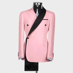 Men Blazers Jackets Double Breasted Shawl Lapel Formal Prom Groom Tuxedos Custom - Picture 1 of 13