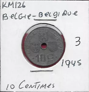 BELGIO 10 CENTESIMI 1945 BELGIO-BELGIO MONOGRAMMA DI LEOPOLDO III, DATA SOTTO, CAPPOTTO - Foto 1 di 2