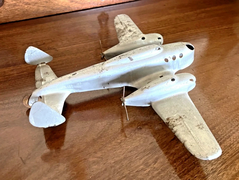 1930's Wyandotte AIRACUDA Silver Pressed Steel Airplane - Image 1 of 4