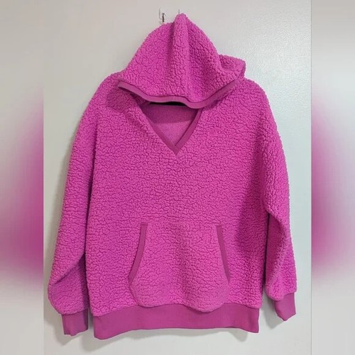 UNDERCOVER Victoria's Secret ROSA viola rosa pullover pile sherpa felpa con cappuccio taglia XS