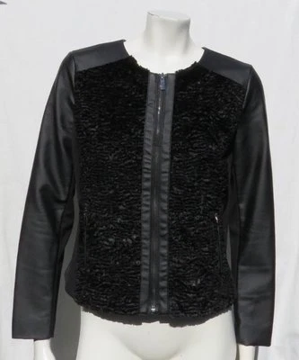 Jaqueta feminina ALFANI preta stretch ponte malha couro sintético pele top M 12 12P - Imagem 1 de 4