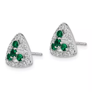14K White Gold Lab Grown Created Diamond Green Emerald Triangle Studs Gemston... - Picture 1 of 6