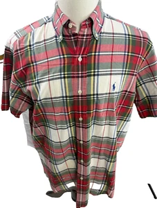 Ralph Lauren Blake 100 % algodón rojo y verde a cuadros manga corta talla mediana - Imagen 1 de 5