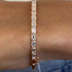 Emerald Cut Lab-Created Diamond 5 Ct Bangle Bracelet Rose Gold Plated Bezel Set - Picture 1 of 8