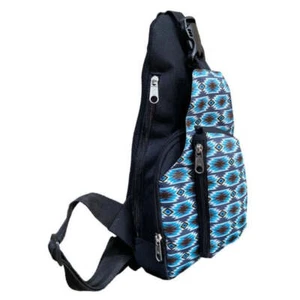 New! Showman Gray blue black AZTEC SLING CROSSBODY BACKPACK w Four compartments - Picture 1 of 3